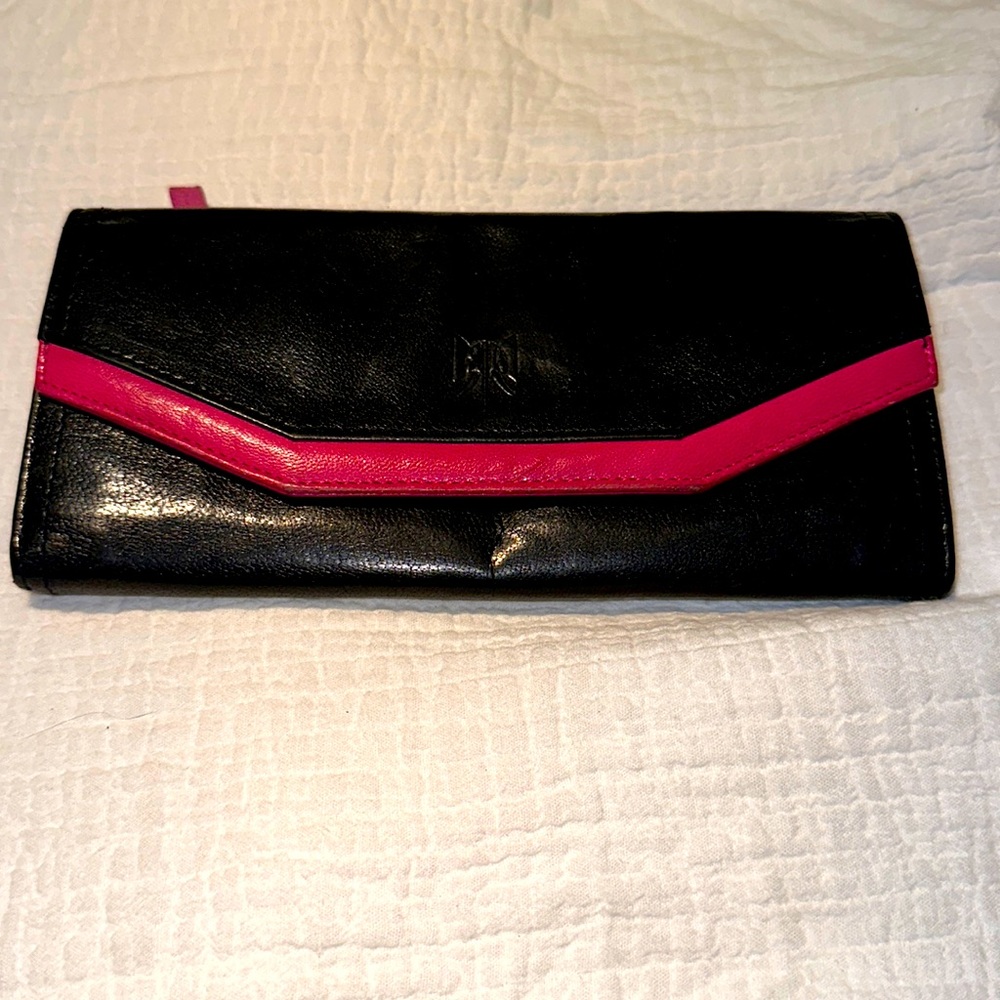 Tusk Black & Pink Genuine Leather Clutch Wallet EUC